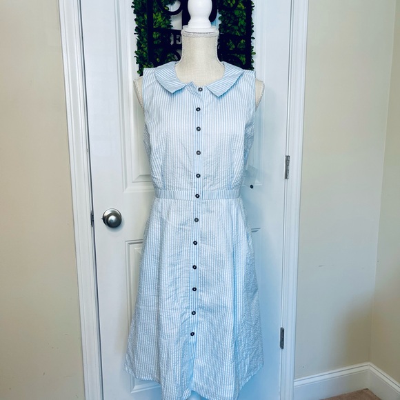 Modcloth Dresses & Skirts - Modcloth Seersucker Light Blue Striped Midi Dress SIZE 10